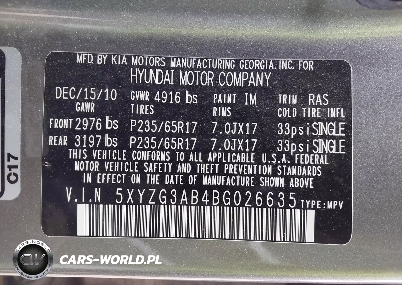 2011 Hyundai Santa Fe Gls VIN:5XYZG3AB4BG026635 - 9