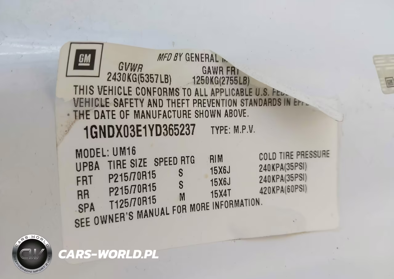 2000 Chevrolet Ventura VIN:1GNDX03E1YD365237 - 9