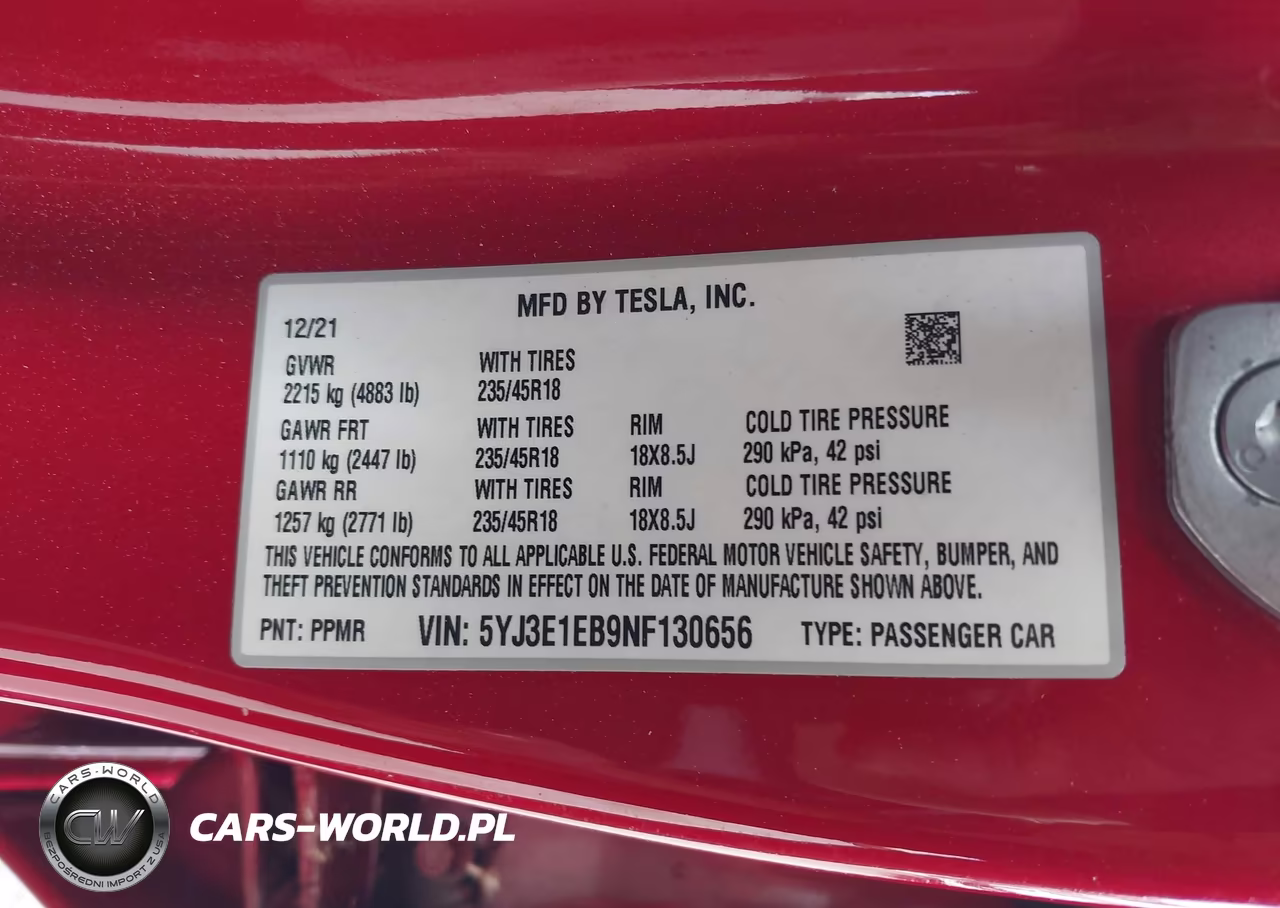 2022 Tesla Model 3 Long Range Dual Motor All-Wheel Drive VIN:5YJ3E1EB9NF130656 - 9