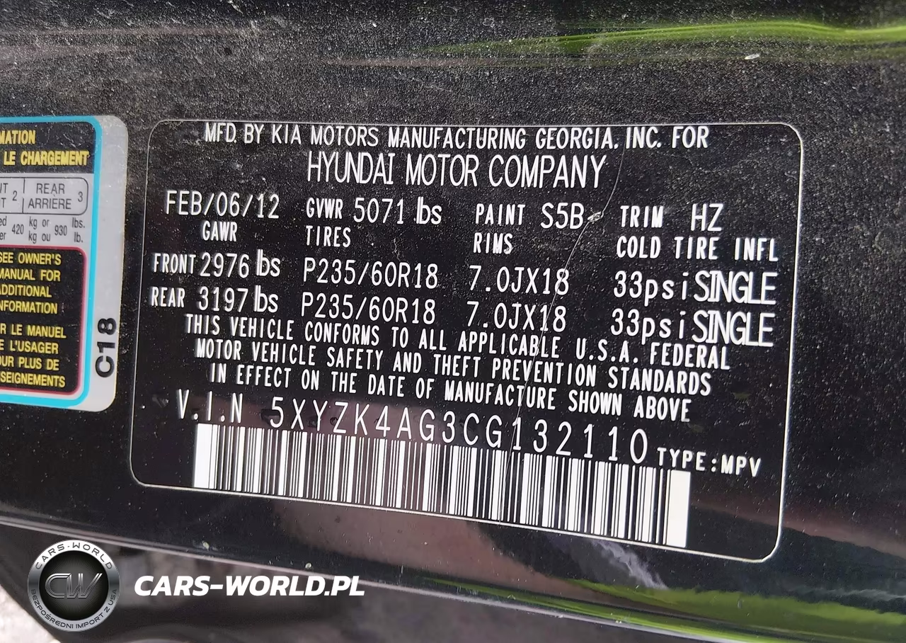 2012 Hyundai Santa Fe Limited V6 VIN:5XYZK4AG3CG132110 - 9