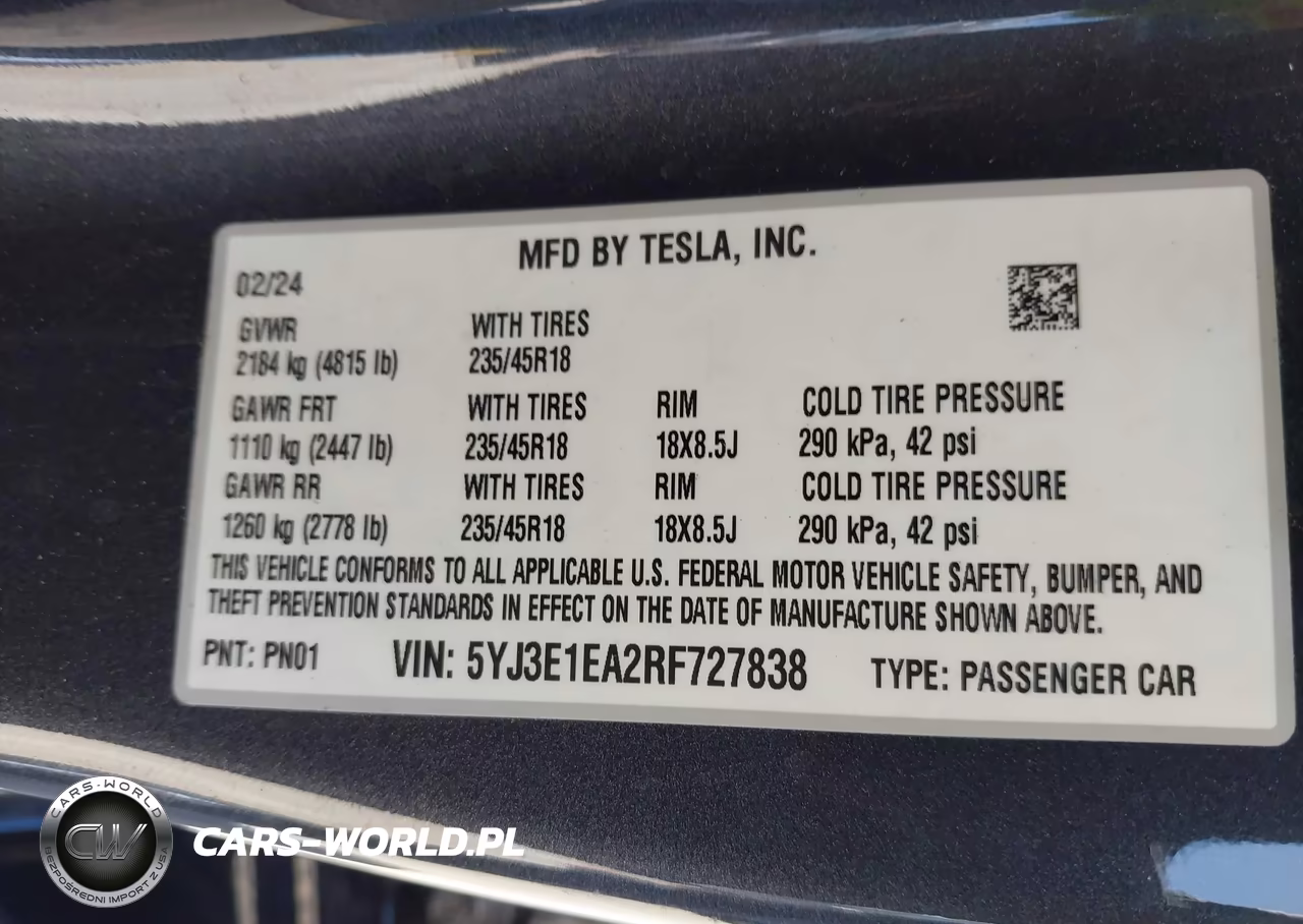 2024 Tesla Model 3 Long Range Dual Motor All-Wheel Drive-Rear-Wheel Drive VIN:5YJ3E1EA2RF727838 - 9
