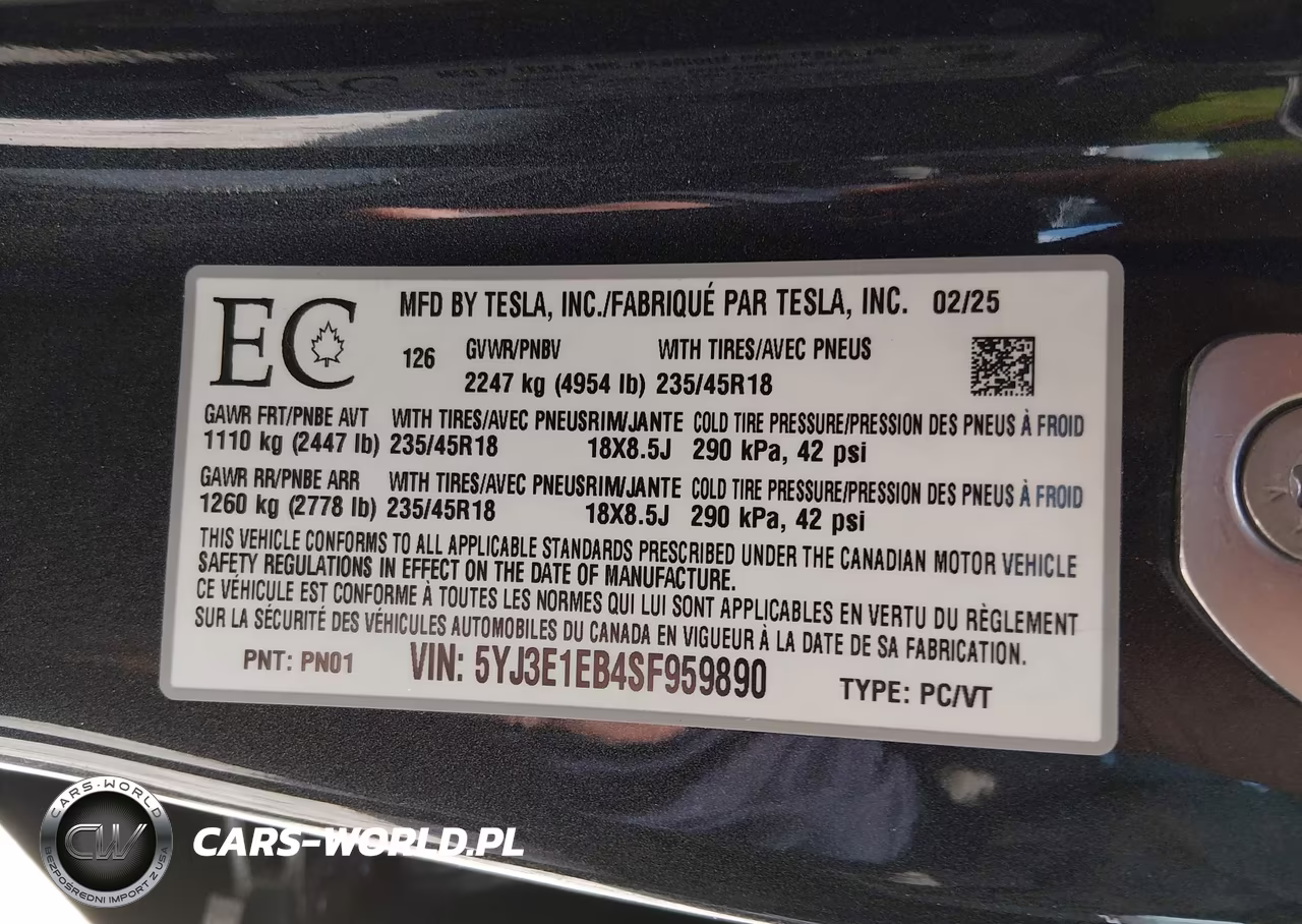 2025 Tesla Model 3 Long Range All-Wheel Drive VIN:5YJ3E1EB4SF959890 - 9