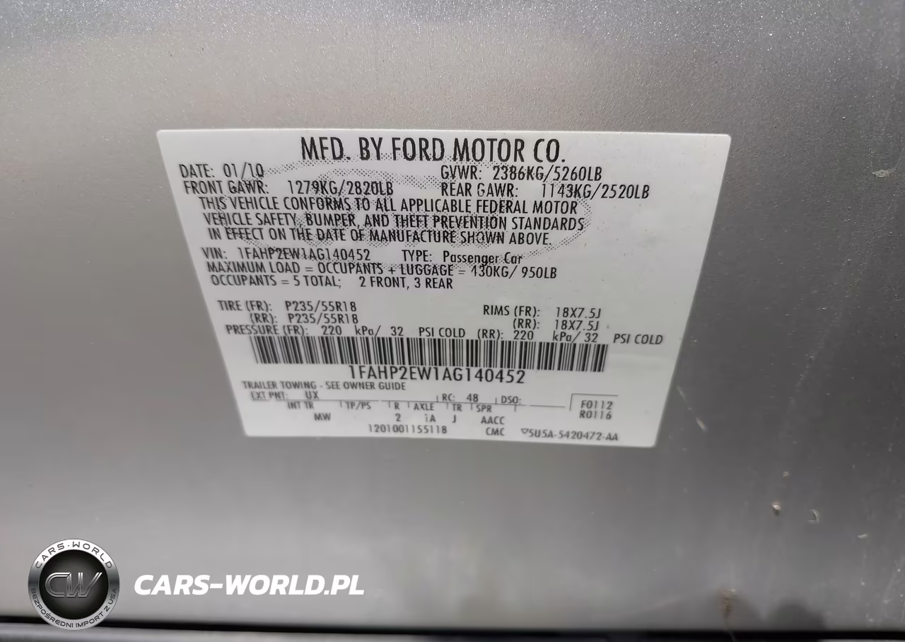 2010 Ford Taurus Sel VIN:1FAHP2EW1AG140452 - 9