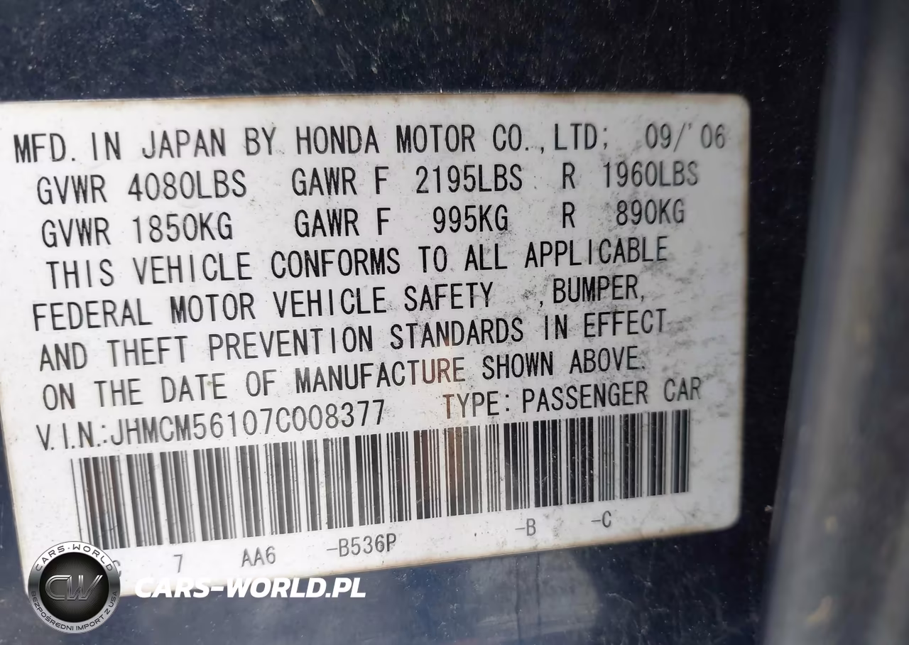 2007 Honda Accord 2.4 Vp VIN:JHMCM56107C008377 - 9