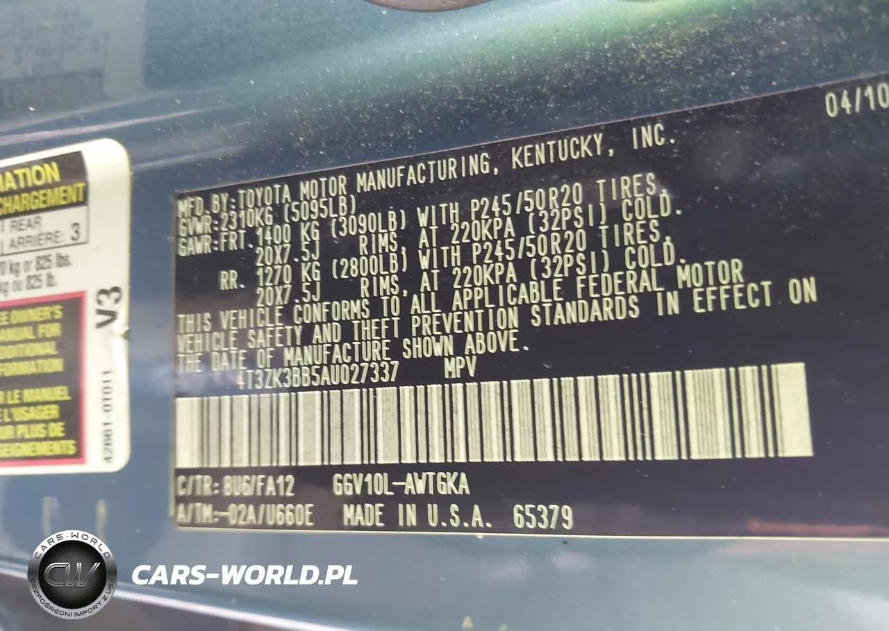 2010 Toyota Venza Base V6 VIN:4T3ZK3BB5AU027337 - 9
