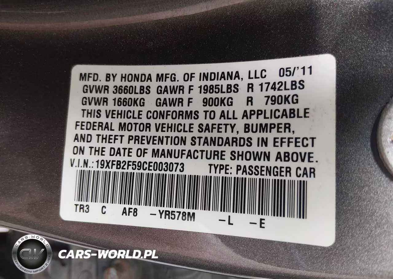 2012 Honda Civic Lx VIN:19XFB2F59CE003073 - 9