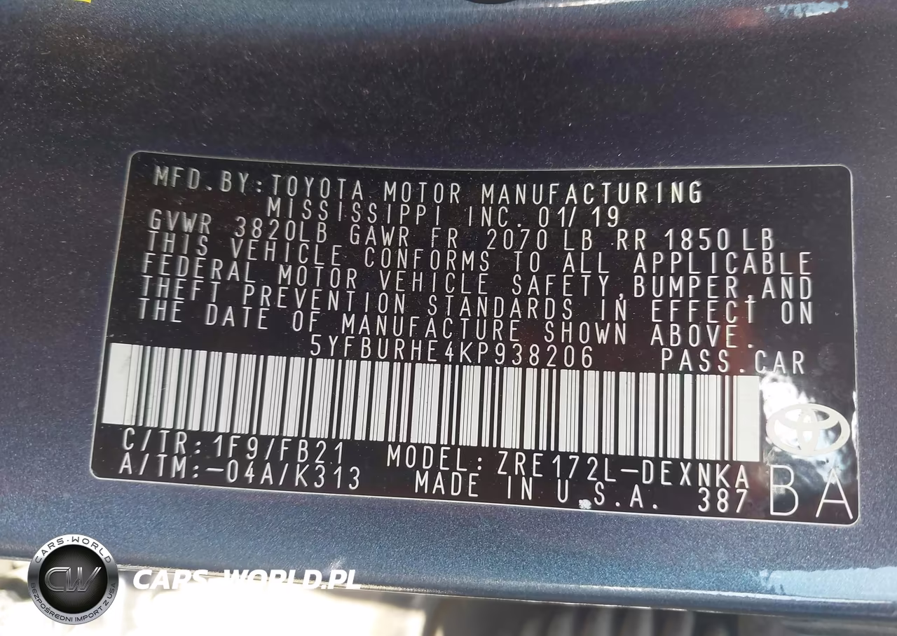 2019 Toyota Corolla Le VIN:5YFBURHE4KP938206 - 9