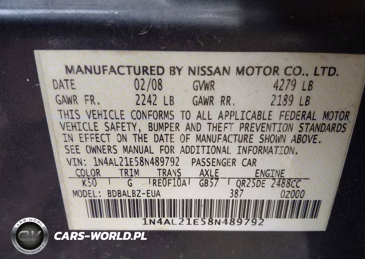 2008 Nissan Altima 2.5 Sl VIN:1N4AL21E58N489792 - 9