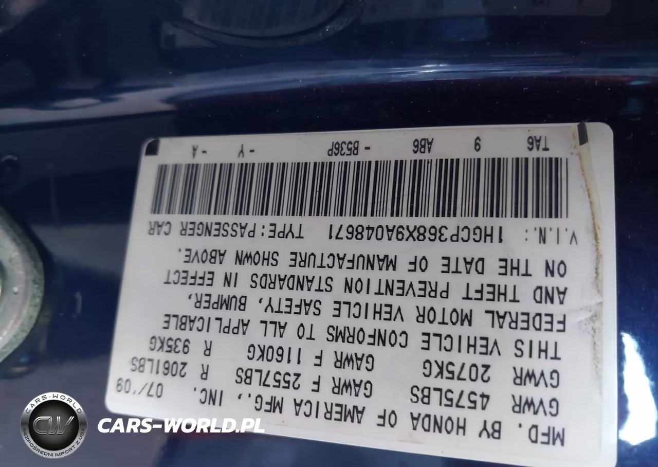 2009 Honda Accord 3.5 Ex-L VIN:1HGCP368X9A048671 - 8