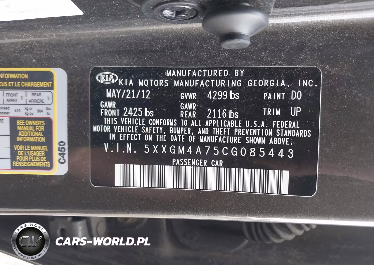 2012 Kia Optima Lx VIN:5XXGM4A75CG085443 - 9