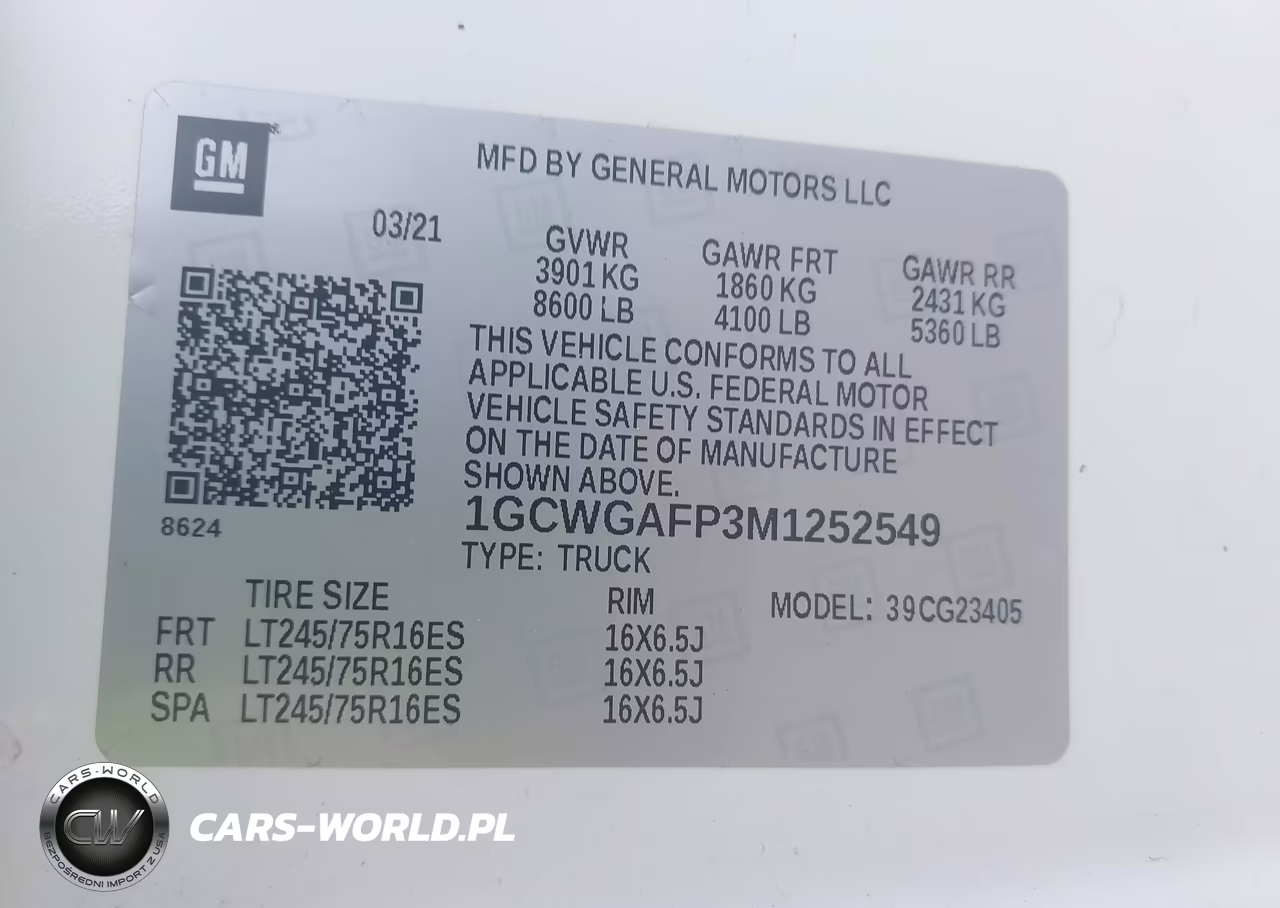 2021 Chevrolet Express Cargo Rwd 2500 Regular Wheelbase Wt VIN:1GCWGAFP3M1252549 - 8