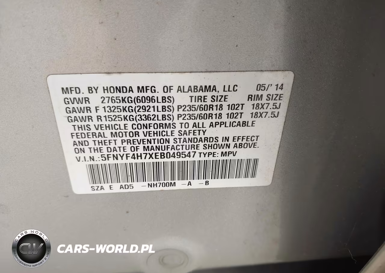2014 Honda Pilot Ex-L VIN:5FNYF4H7XEB049547 - 9