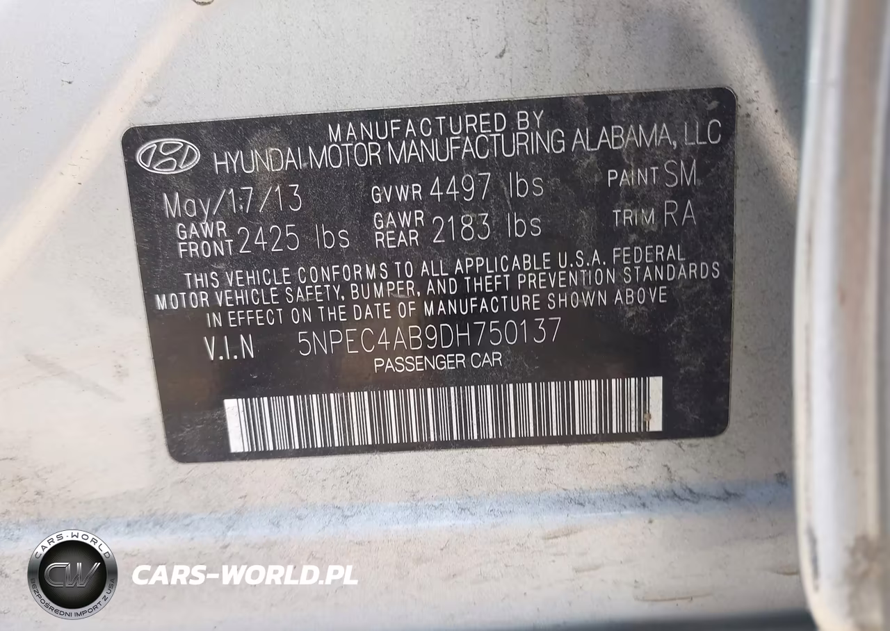 2013 Hyundai Sonata Se 2.0T VIN:5NPEC4AB9DH750137 - 9
