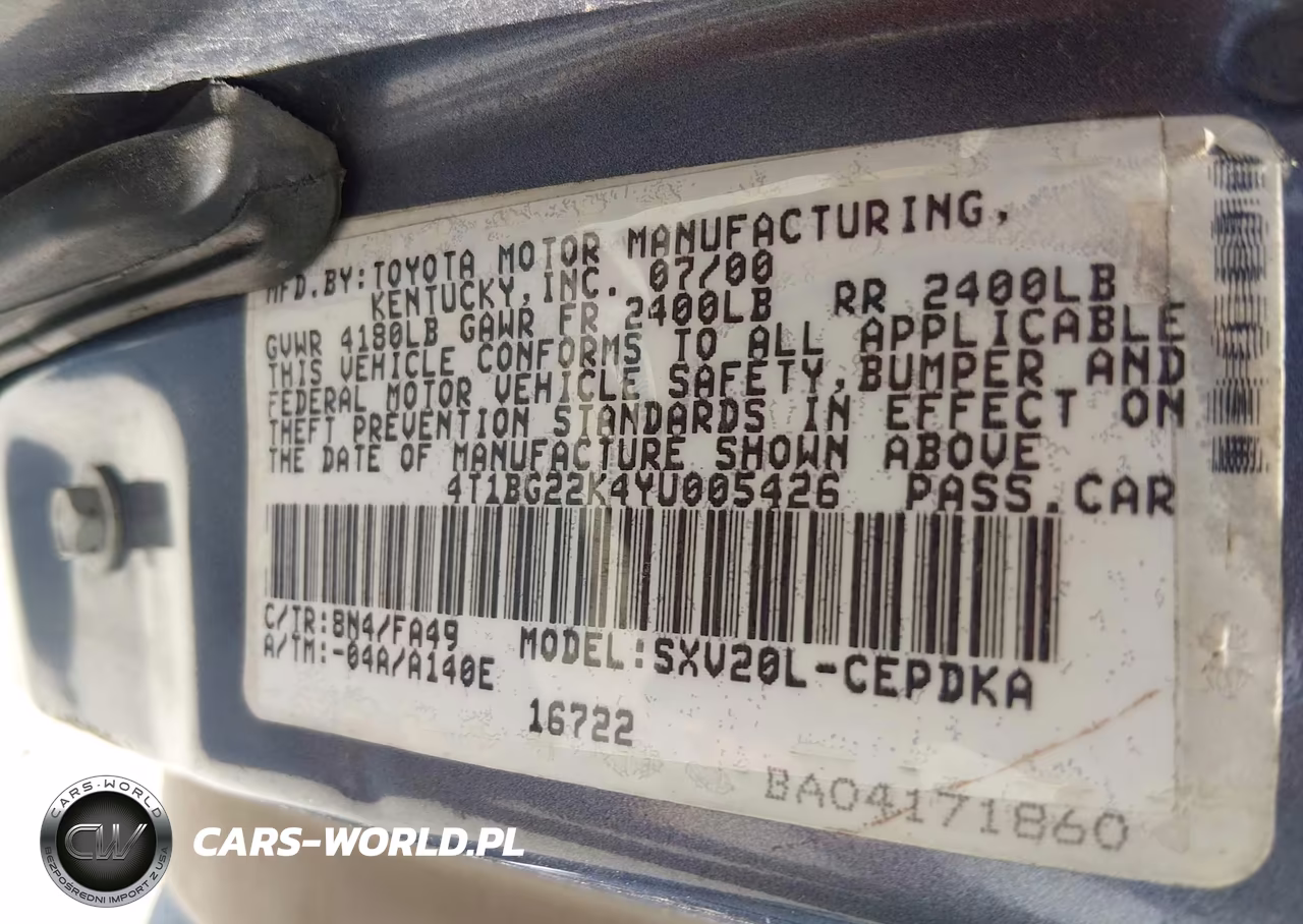 2000 Toyota Camry Ce VIN:4T1BG22K4YU005426 - 9