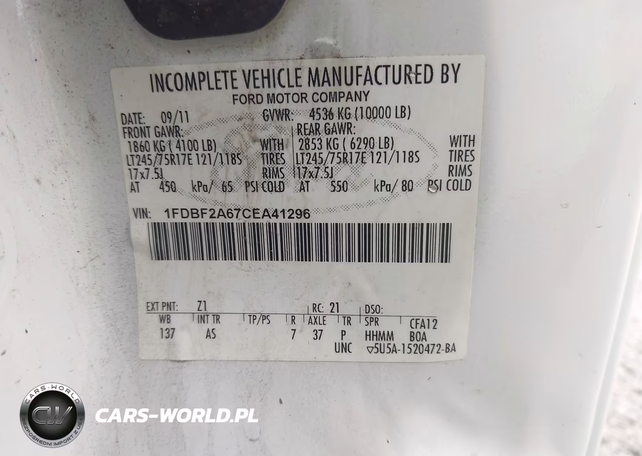 2012 Ford Super Duty F-250 Srw Xl VIN:1FDBF2A67CEA41296 - 9