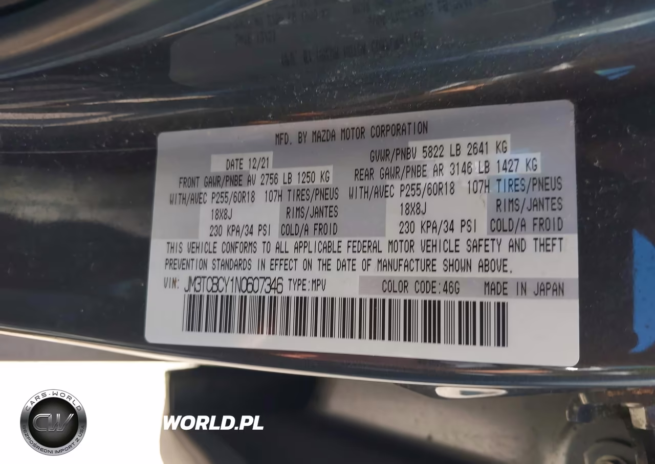 2022 Mazda Cx-9 Touring VIN:JM3TCBCY1N0607346 - 9