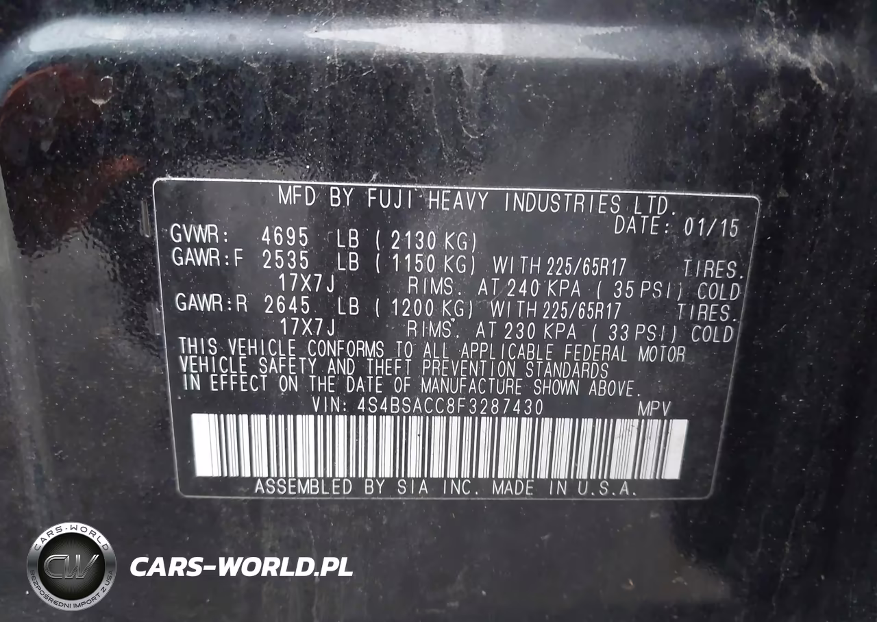 2015 Subaru Outback 2.5I Premium VIN:4S4BSACC8F3287430 - 9