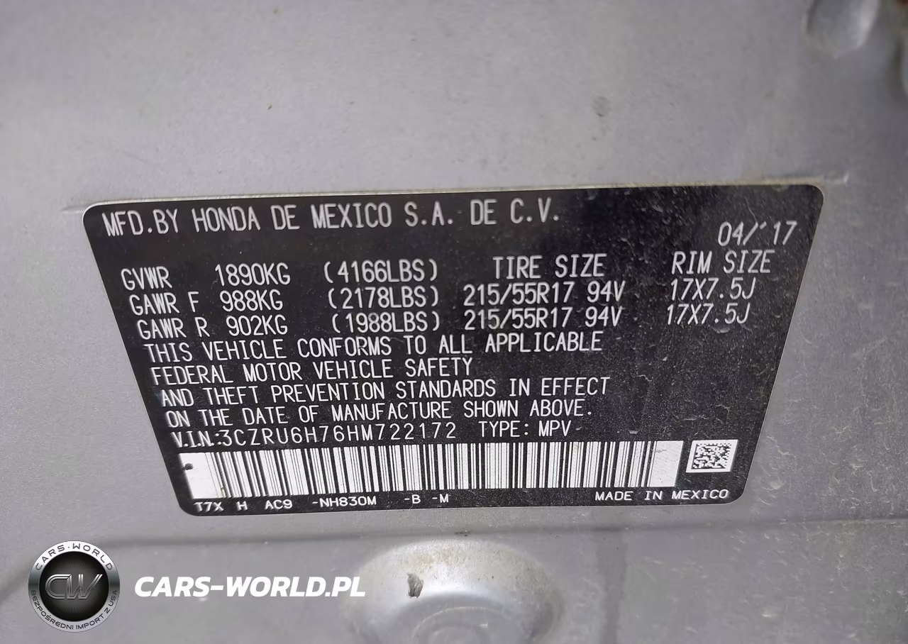 2017 Honda Hr-V Ex-L VIN:3CZRU6H76HM722172 - 9