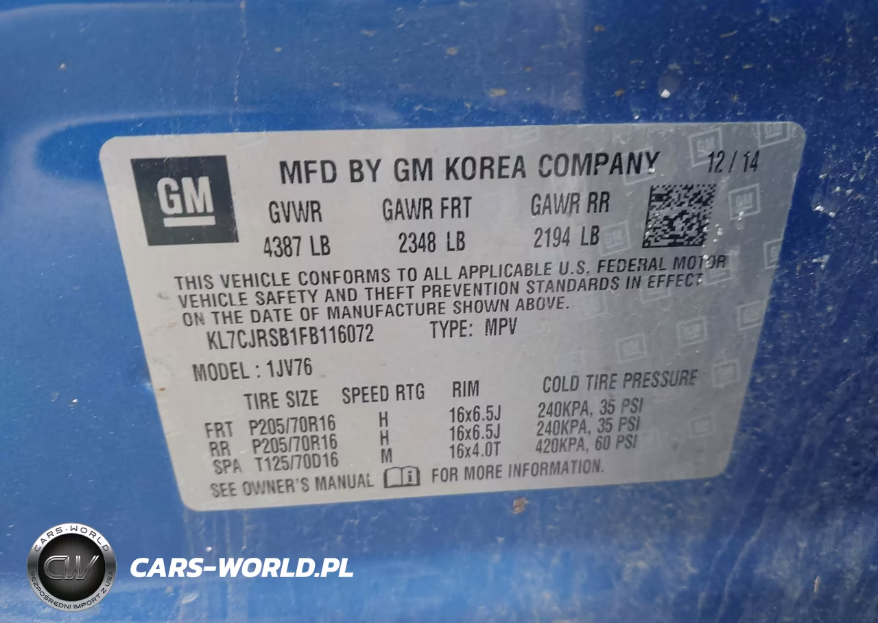 2015 Chevrolet Trax Lt VIN:KL7CJRSB1FB116072 - 9