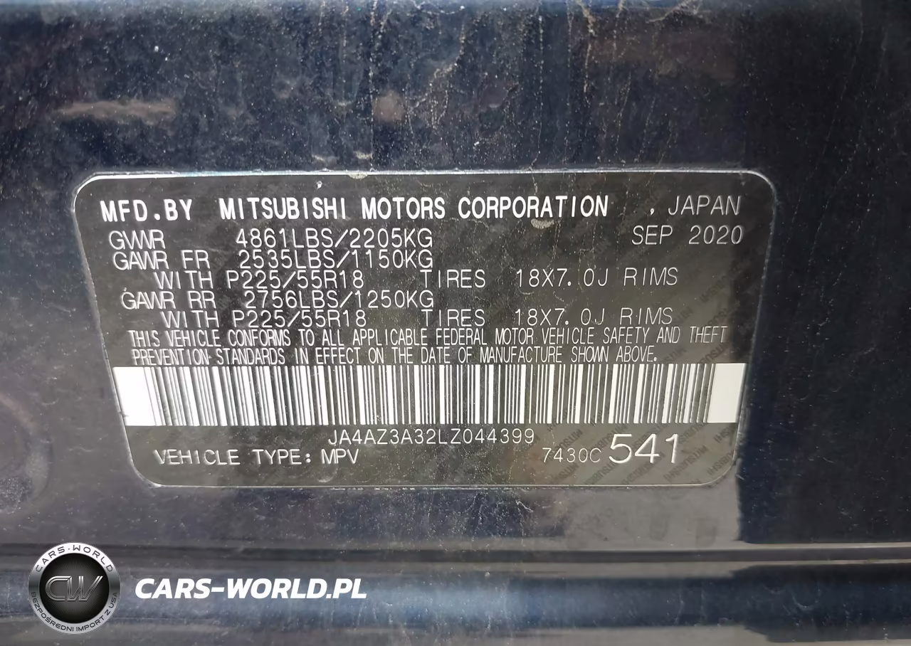2020 Mitsubishi Outlander Es 2.4 S-Awc-Le 2.4 S-Awc-Se 2.4 S-Awc-Sel 2.4 S-Awc-Sp 2.4 S-Awc VIN:JA4AZ3A32LZ044399 - 9