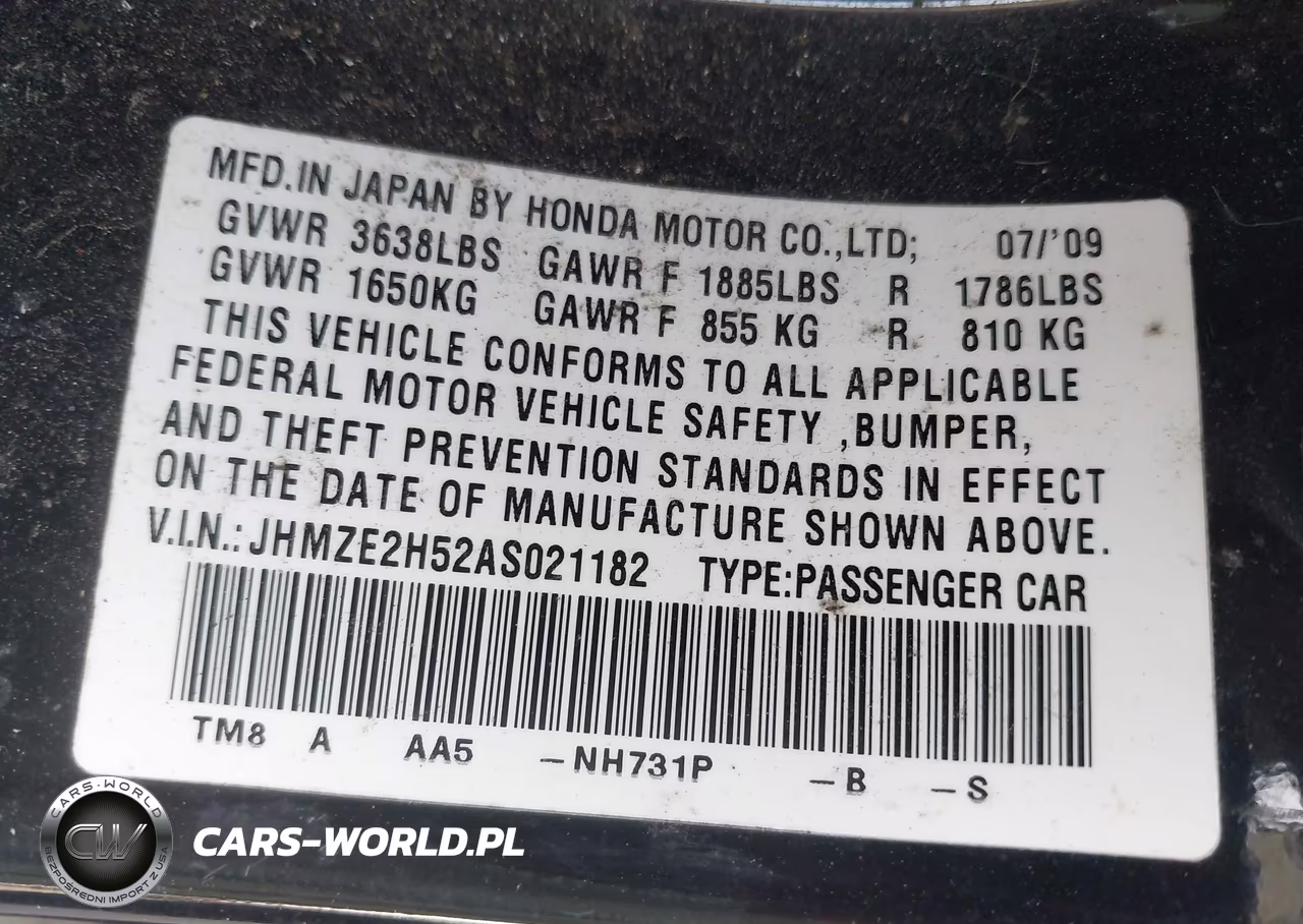 2010 Honda Insight Lx VIN:JHMZE2H52AS021182 - 9