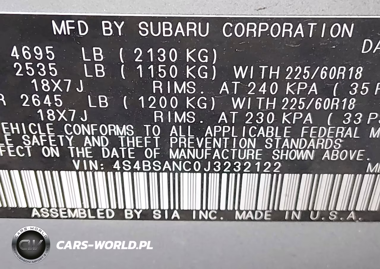 2018 Subaru Outback 2.5I Limited VIN:4S4BSANC0J3232122 - 9