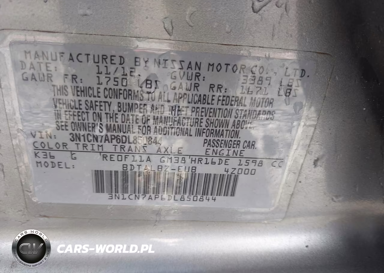 2013 Nissan Versa 1.6 Sv VIN:3N1CN7AP6DL850844 - 9