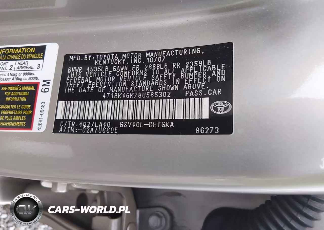 2008 Toyota Camry Xle VIN:4T1BK46K78U565302 - 9