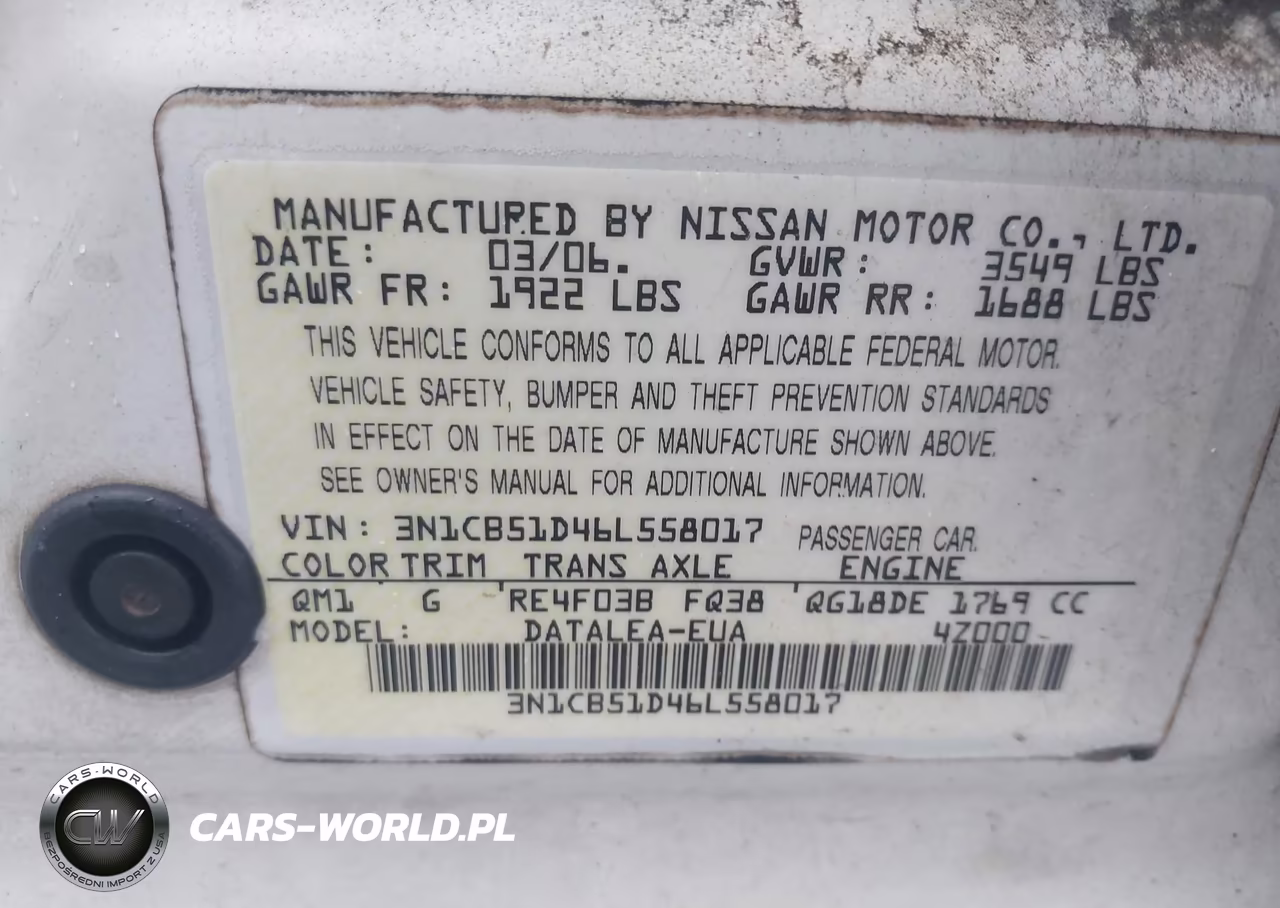 2006 Nissan Sentra 1.8S VIN:3N1CB51D46L558017 - 9