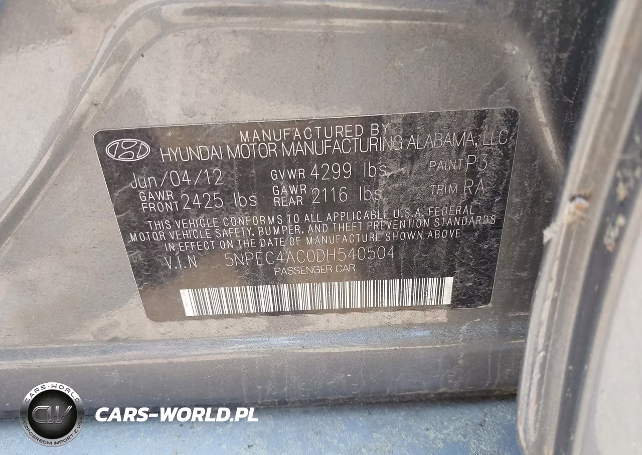 2013 Hyundai Sonata Se VIN:5NPEC4AC0DH540504 - 9