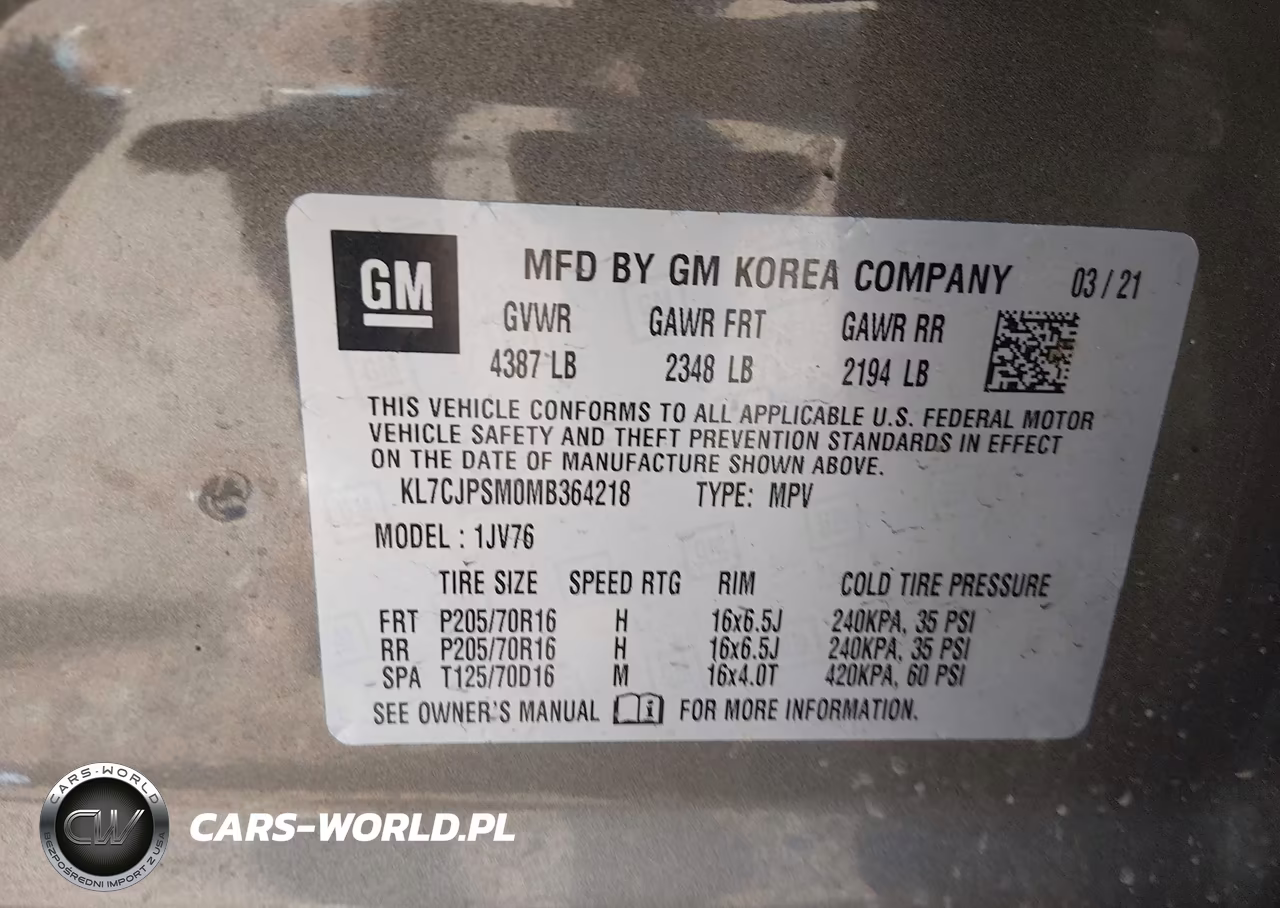 2021 Chevrolet Trax Awd Lt VIN:KL7CJPSM0MB364218 - 9