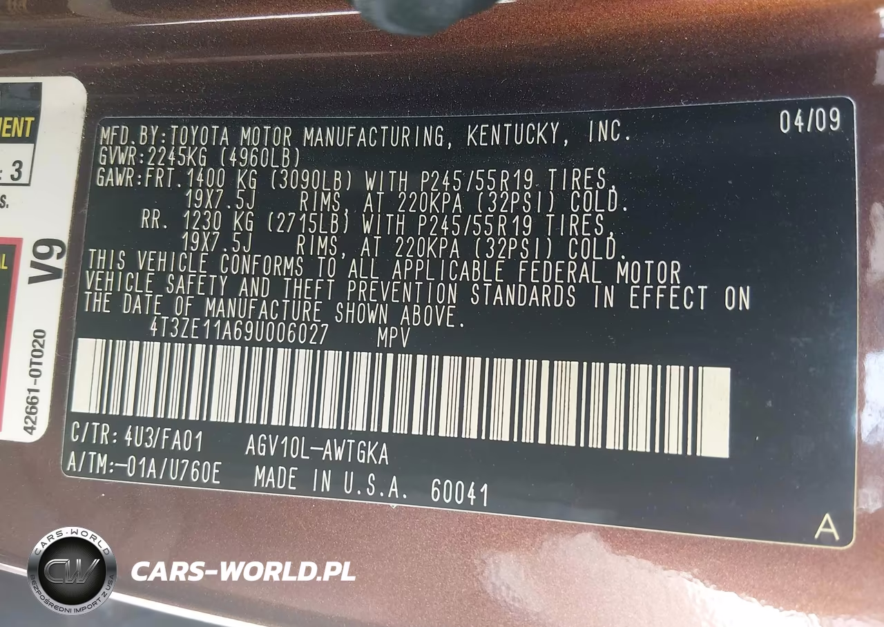 2009 Toyota Venza VIN:4T3ZE11A69U006027 - 9