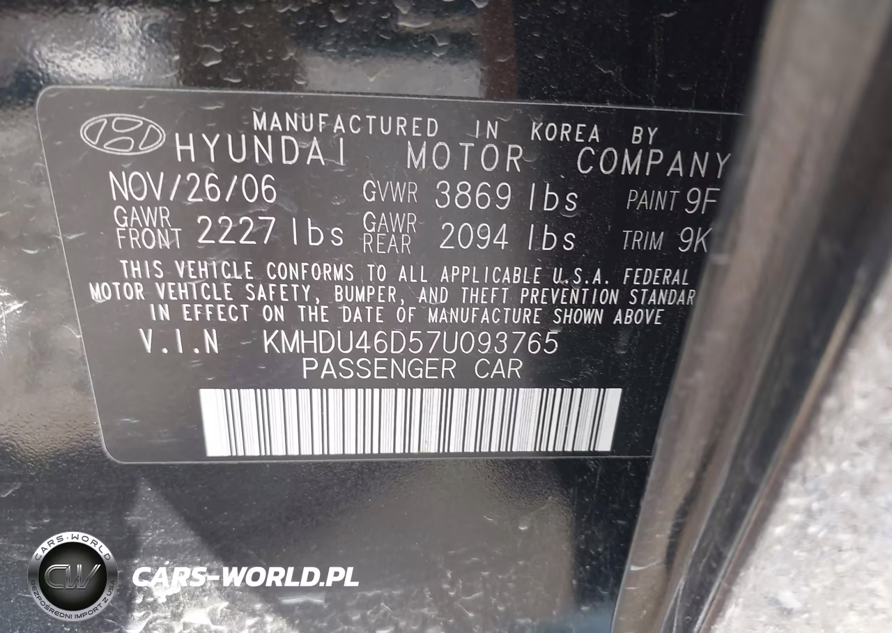 2007 Hyundai Elantra Gls-Ltd-Se VIN:KMHDU46D57U093765 - 9