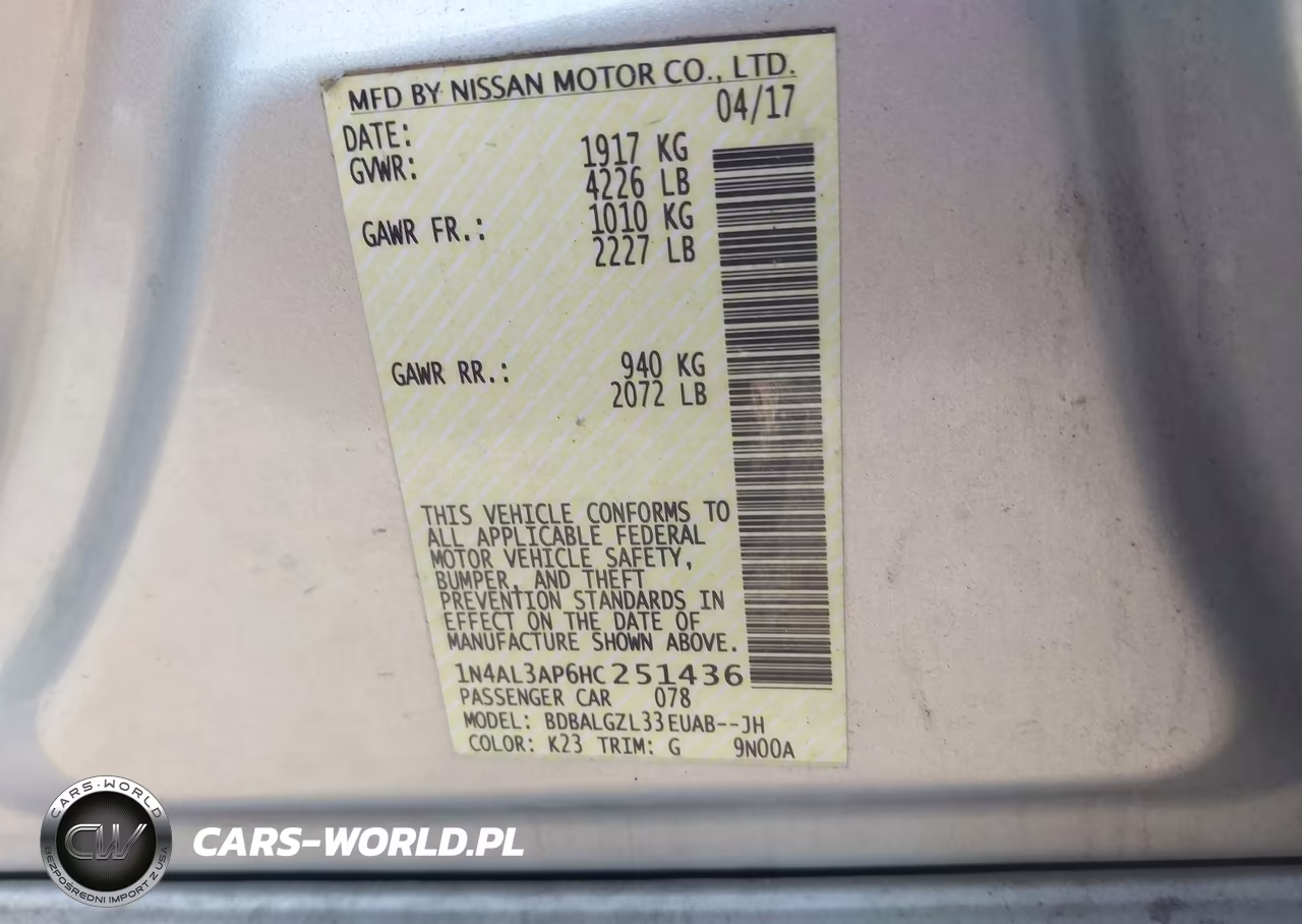 2017 Nissan Altima 2.5 S VIN:1N4AL3AP6HC251436 - 9