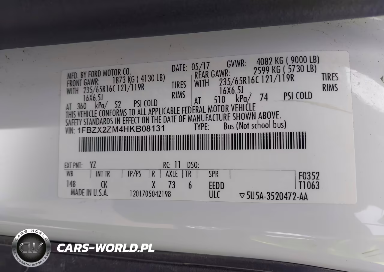 2017 Ford Transit-350 Xlt VIN:1FBZX2ZM4HKB08131 - 9