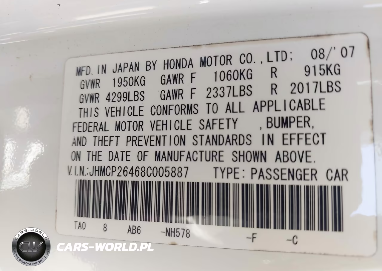 2008 Honda Accord 2.4 Lx-P VIN:JHMCP26468C005887 - 9