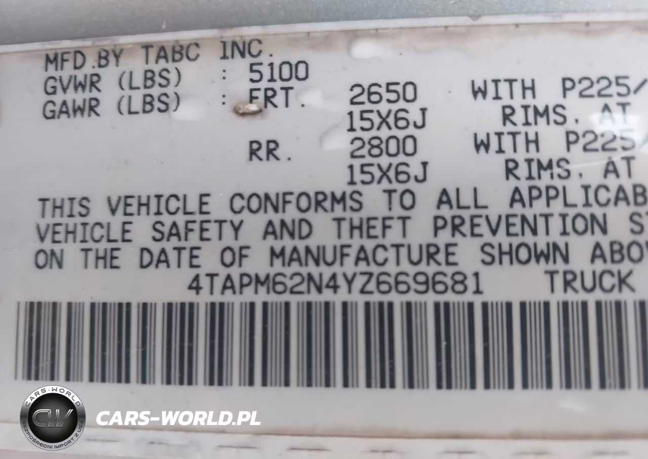 2000 Toyota Tacoma VIN:4TAPM62N4YZ669681 - 9