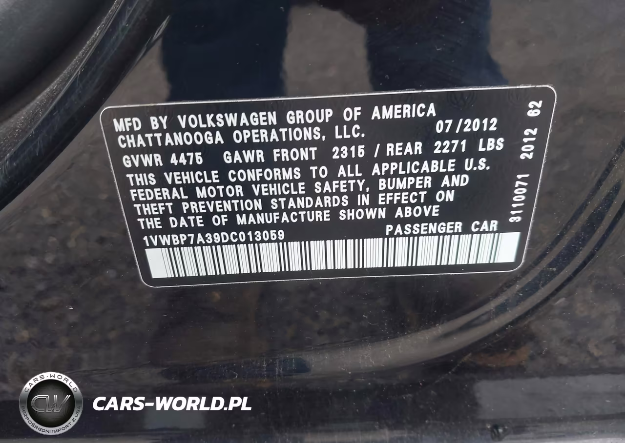 2013 Volkswagen Passat 2.5L Se VIN:1VWBP7A39DC013059 - 9