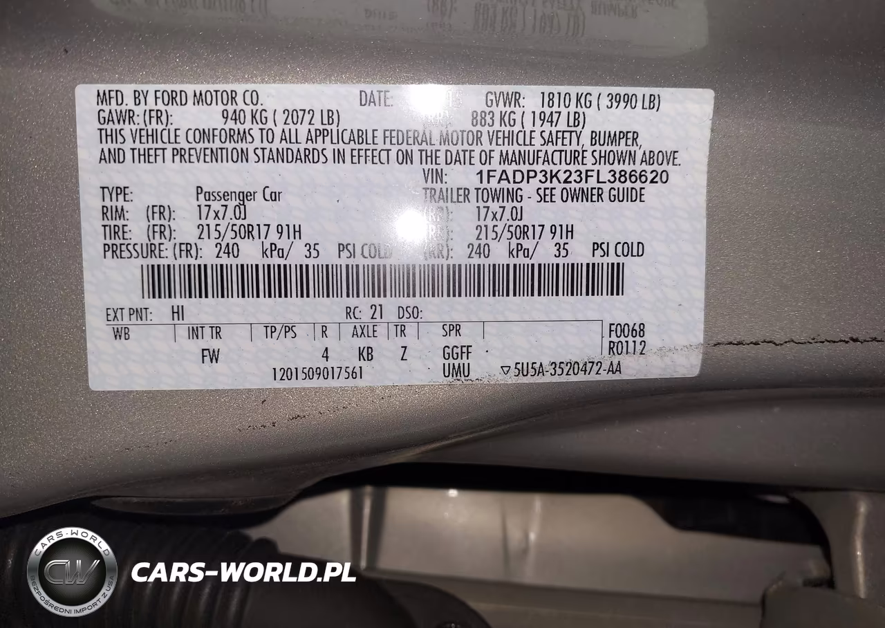 2015 Ford Focus Se VIN:1FADP3K23FL386620 - 9