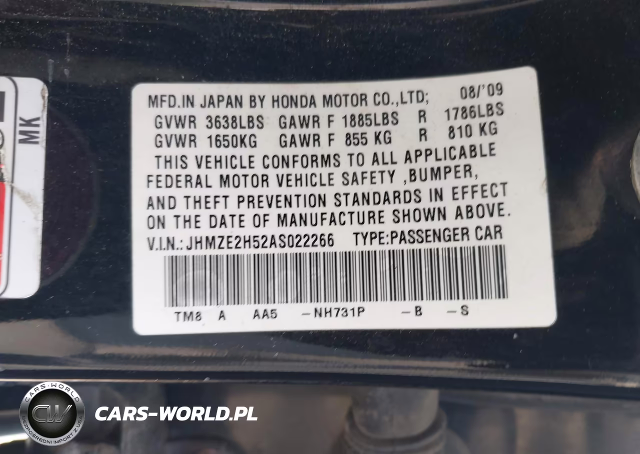 2010 Honda Insight Lx VIN:JHMZE2H52AS022266 - 9