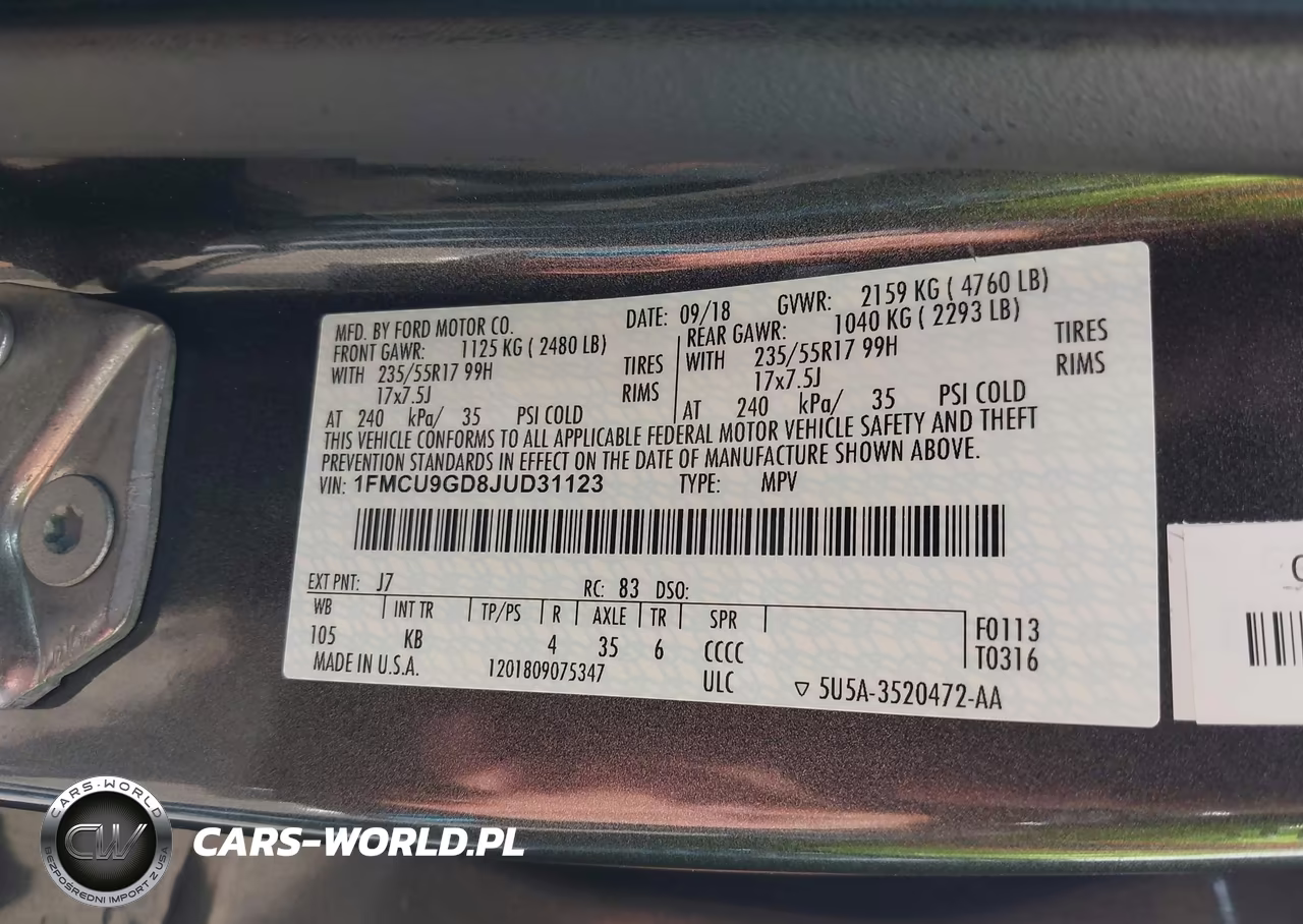 2018 Ford Escape Se VIN:1FMCU9GD8JUD31123 - 9