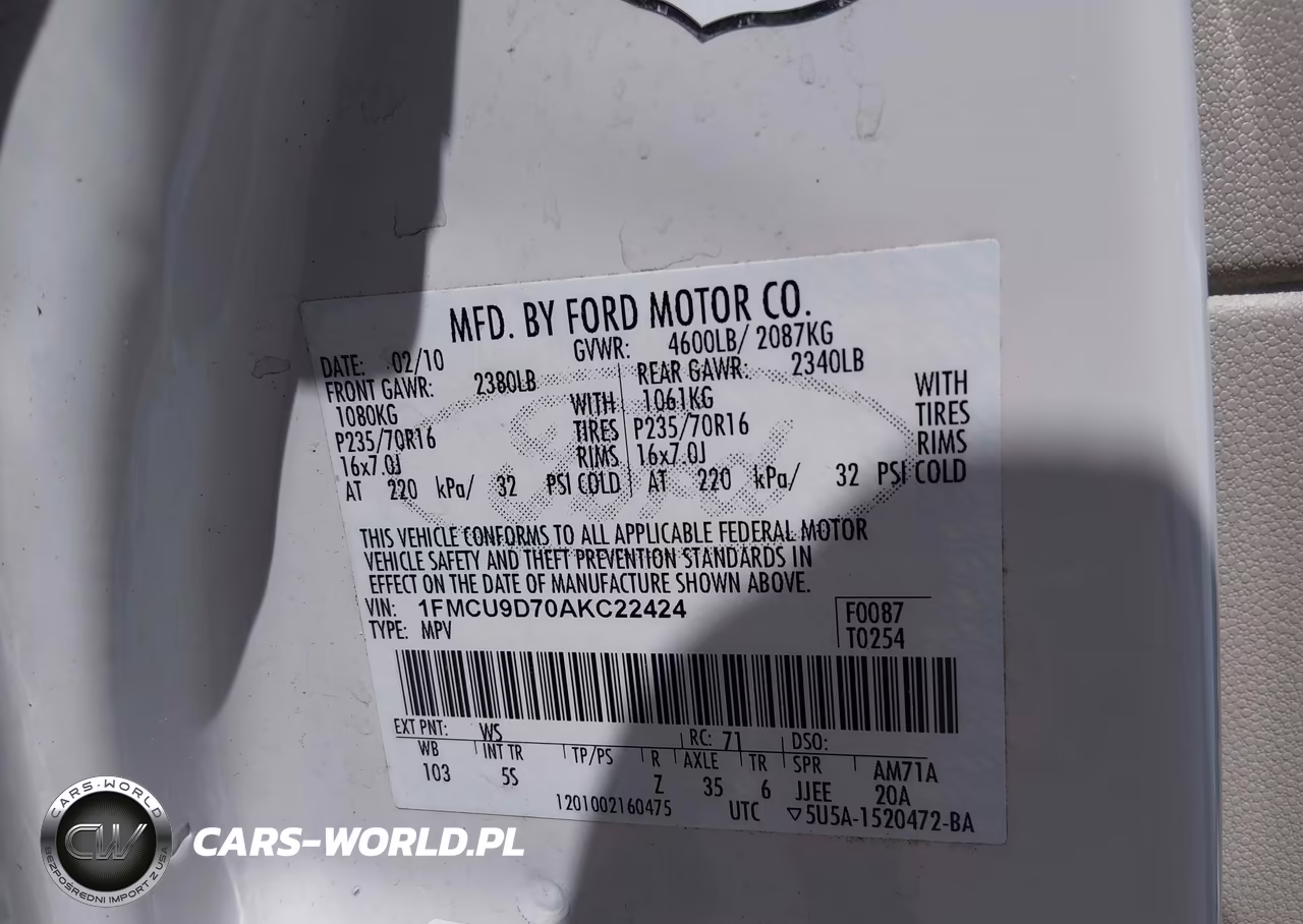 2010 Ford Escape Xlt VIN:1FMCU9D70AKC22424 - 9