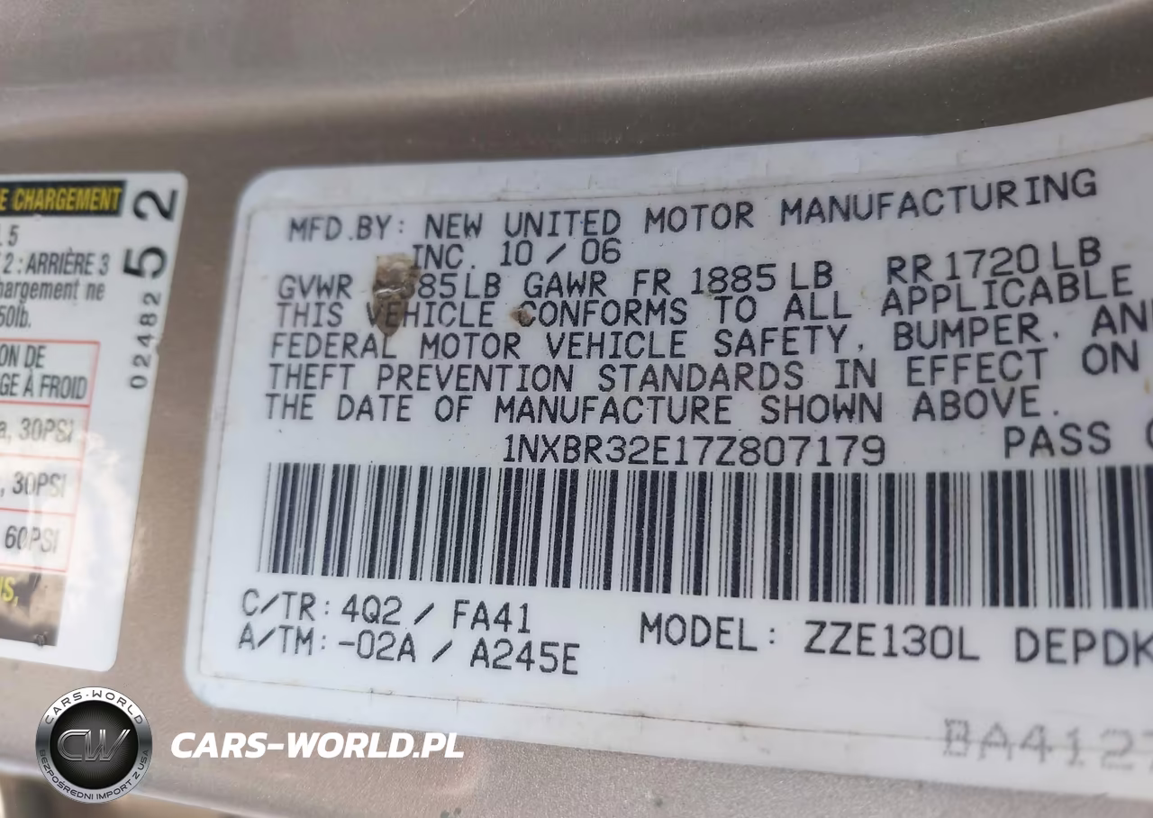 2007 Toyota Corolla Ce VIN:1NXBR32E17Z807179 - 9