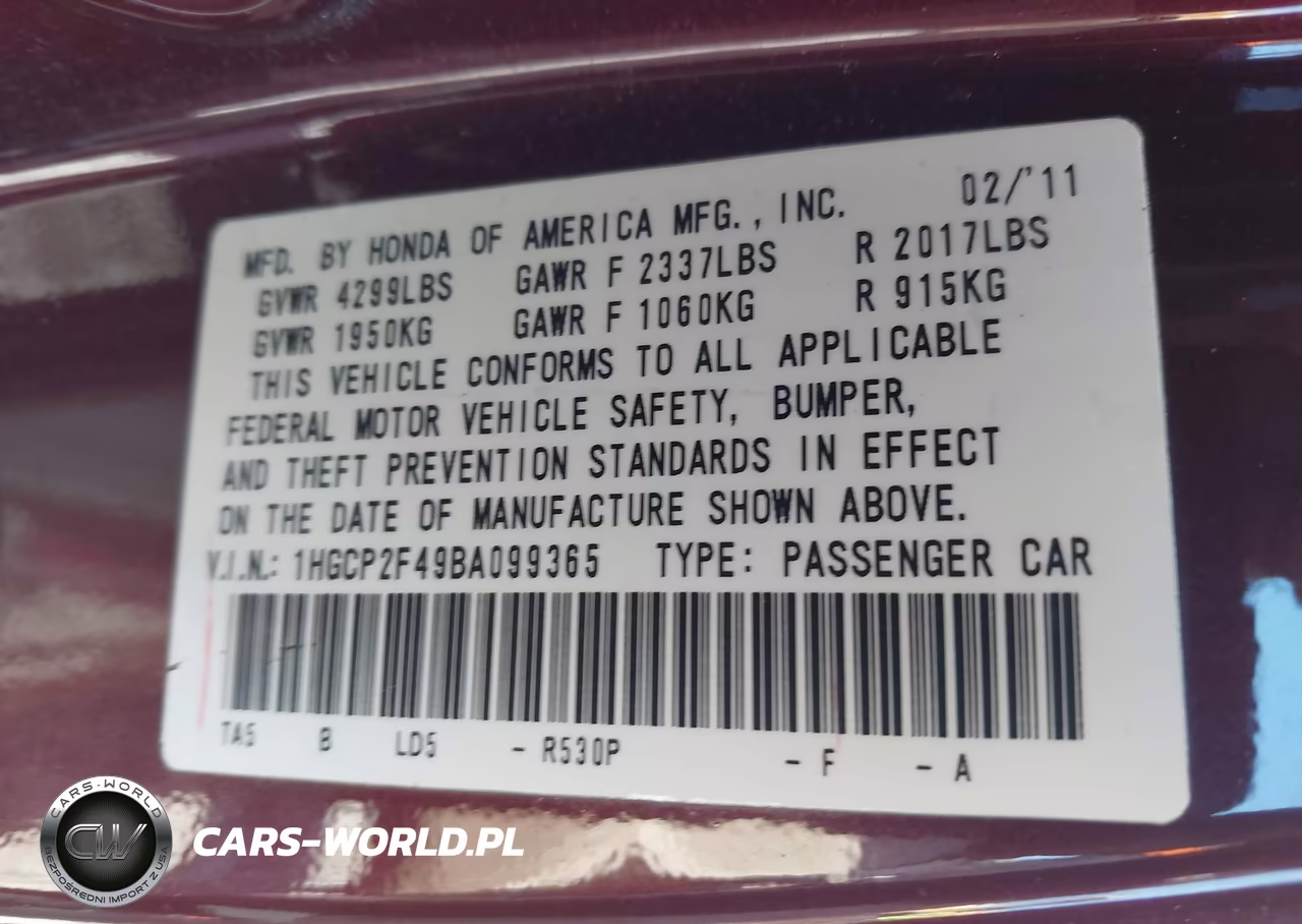 2011 Honda Accord 2.4 Lx-P VIN:1HGCP2F49BA099365 - 9