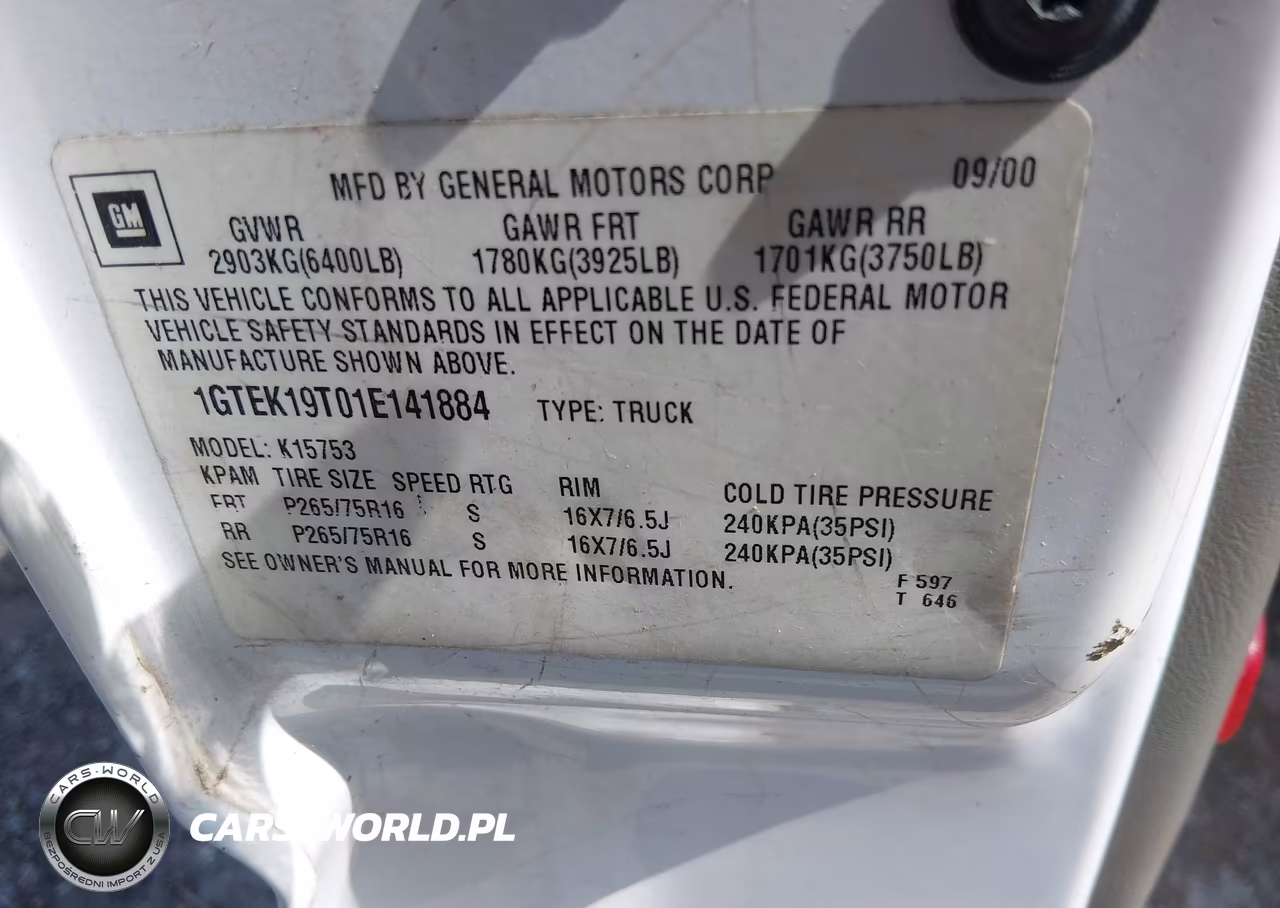 2001 GMC Sierra 1500 Sle VIN:1GTEK19T01E141884 - 9