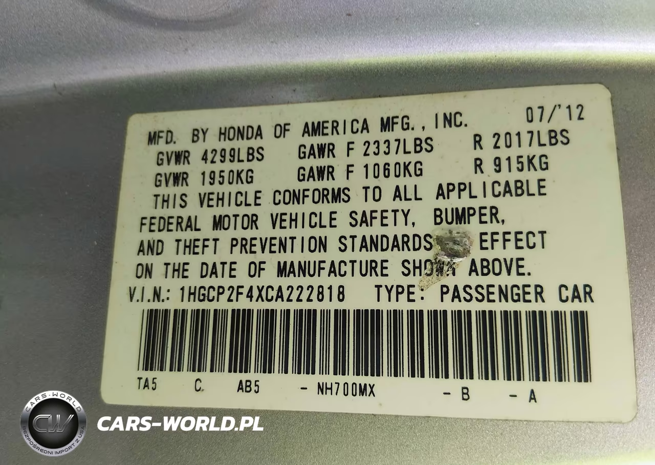 2012 Honda Accord 2.4 Lx-P VIN:1HGCP2F4XCA222818 - 9