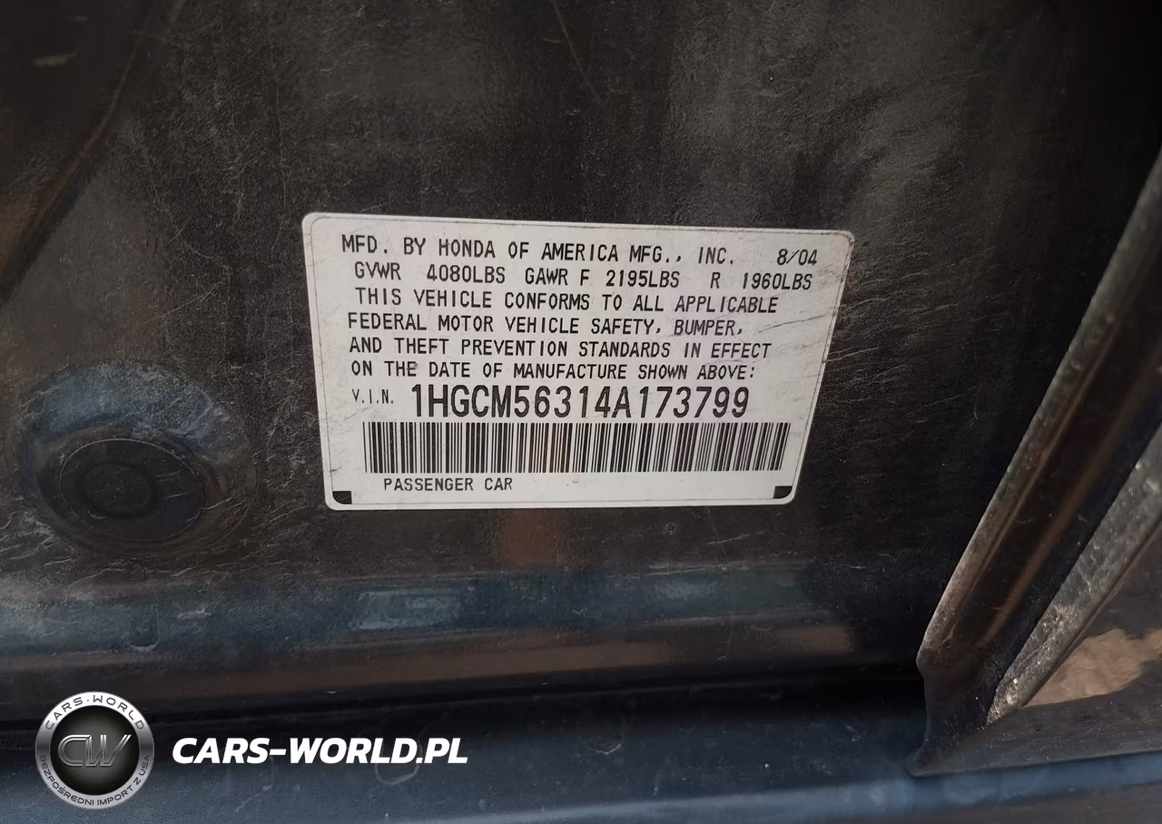2004 Honda Accord 2.4 Lx VIN:1HGCM56314A173799 - 9