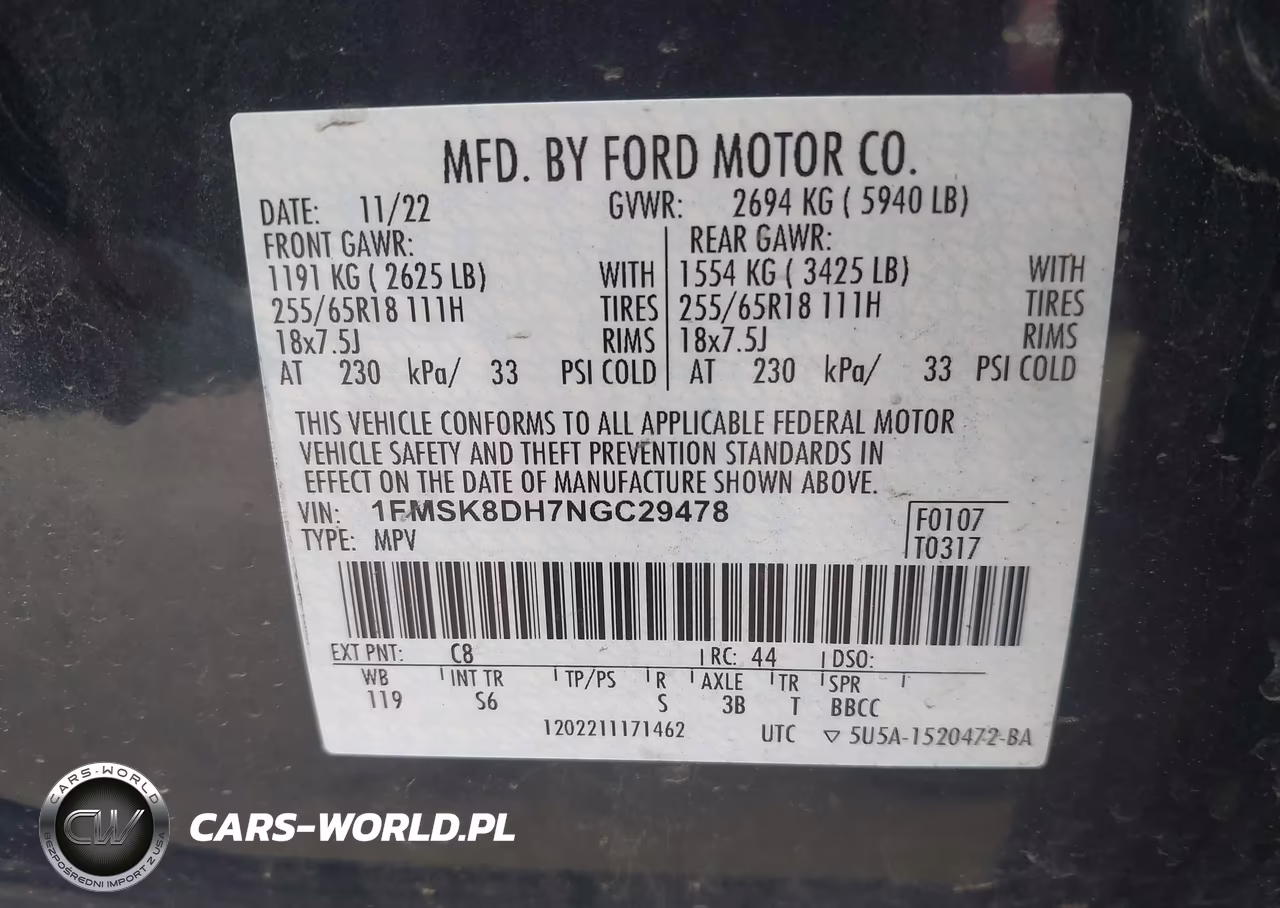 2022 Ford Explorer Xlt VIN:1FMSK8DH7NGC29478 - 9