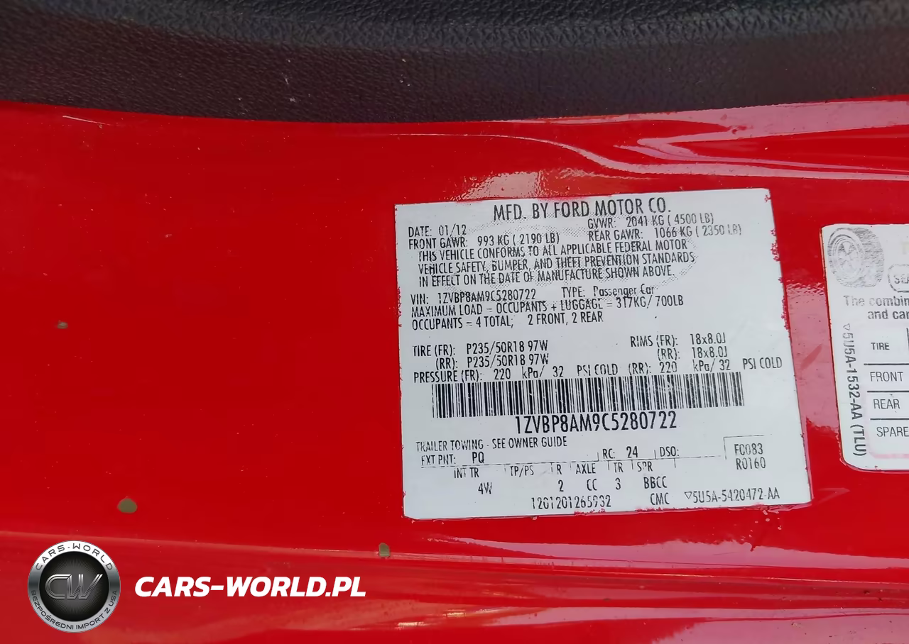 2012 Ford Mustang V6 Premium VIN:1ZVBP8AM9C5280722 - 9