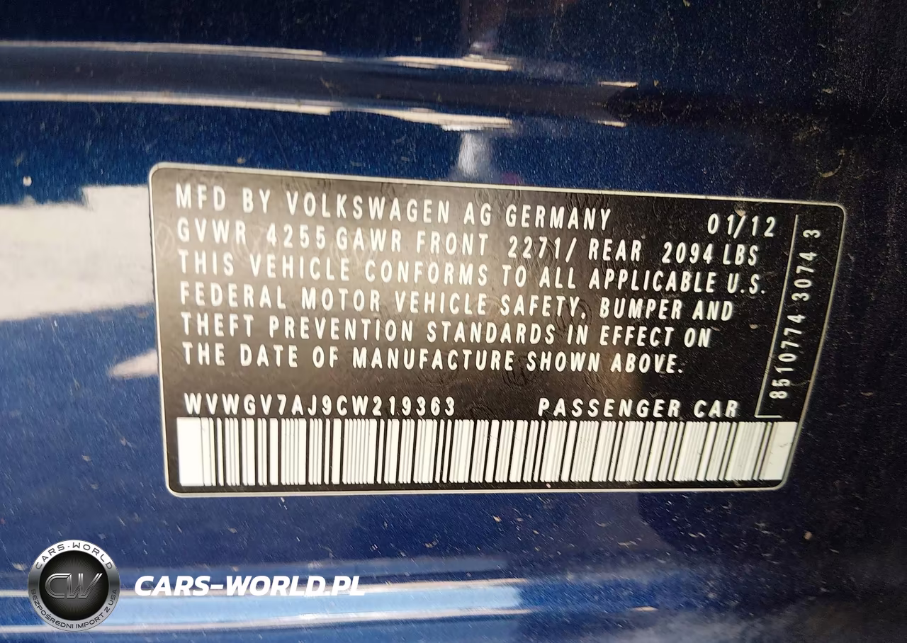 2012 Volkswagen Gti 4-Door VIN:WVWGV7AJ9CW219363 - 9